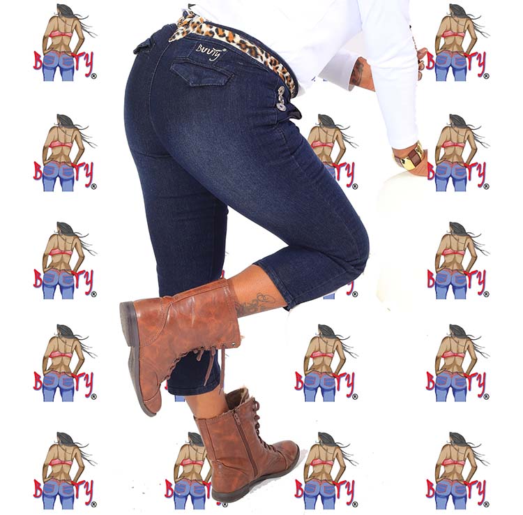 Blue jean Capri w/Leopard Print